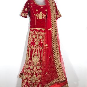 Red Embroided Lehenga Choli Set (Women’s)