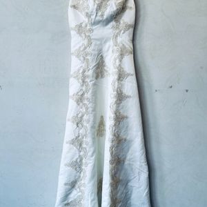 Embroidery Gown Plain White Floor Touch