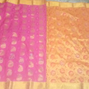 Art Silk Saree With Stoned Stitched Blouse