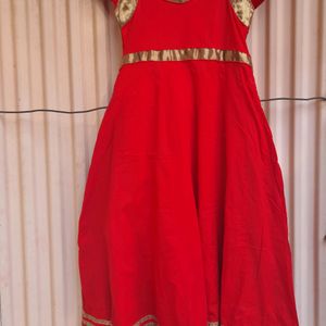 Red And Golden Anarkali With Embroidery