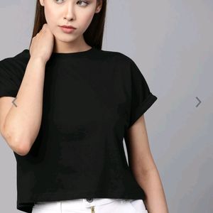 Roadster Women Black Solid Round Neck Boxy Top