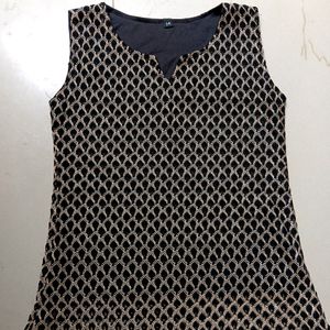 Black And Golden Net Fabric Sleeveless Top