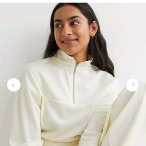 H&M Women White Solid Sports Sweatshirt