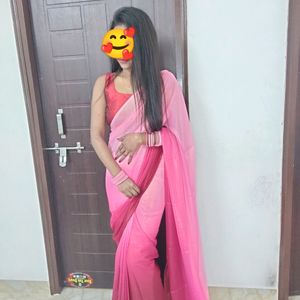 Pink  Saree With Sleeveless Blouse