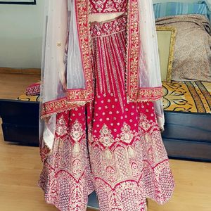 Bridal Pink Heavy Work Fully Stitch Velvet Lehenga