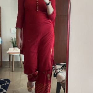 Red Plazzo Suit With Dupatta