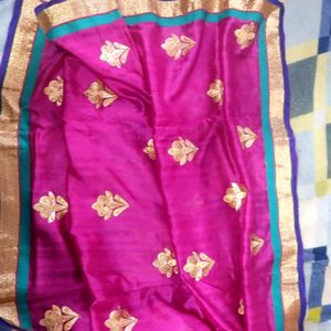 (FREE SHIPPING)  Pink Silk Saree With Tailormade B