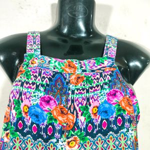 Multi Colour Floral Printed Dungrees (Girl's)