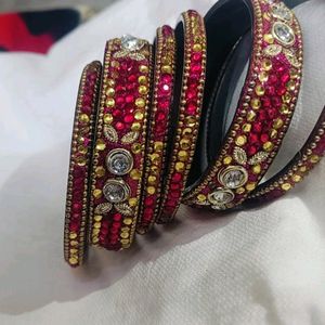 Handmade Pink and Golden Stone Bangles