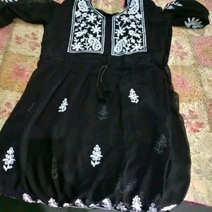 Black With White Printed Kurti