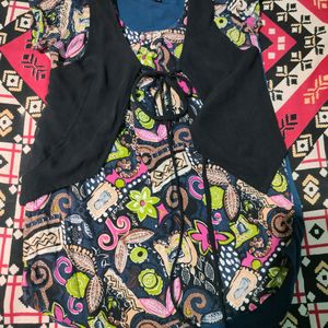 Black Printed Western Top