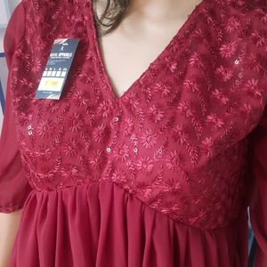 Red Alia Cut Kurti