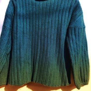 Dual Tone Green Teal Crochet Pullover