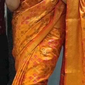 Orange Silk Blend Saree