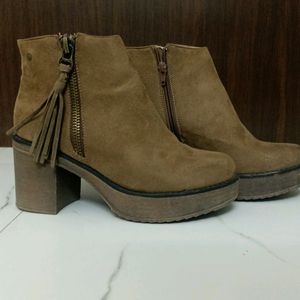 Brown Chunky Heel Platform Boots