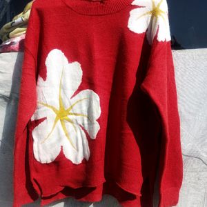 Red Sweatshirt With White Flowers