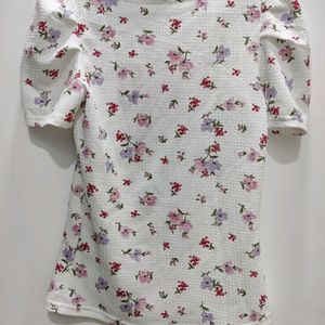 White Printed Floral Top Women