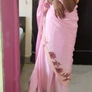 Floral Pink Soft Silk Saree With Blouse