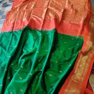 Green And Orange Silk Saree