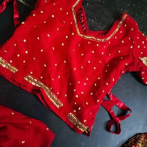 Red & Gold Fishcut Lehenga