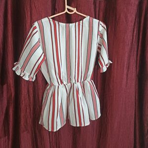 White (Red Black Lining) Peplum Top