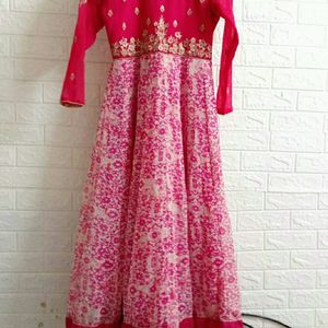 Ethnic Worked Pink Gown With Dupatta