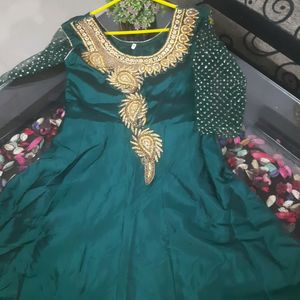 A Beautiful Bottle Green Ethnic Gown