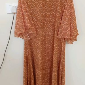 Peach Orange Dress With White Prints