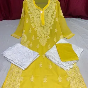 YELLOW CHIKANKARI KURTI SET💛