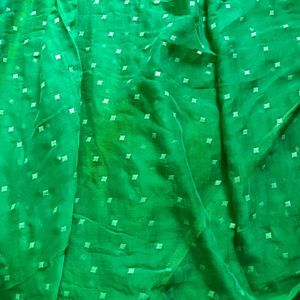 Green Colour Saree With Gold Dots...No Blouse