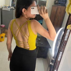 Backless Padded Mustard Crop Top