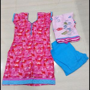 Pink And Blue Kurti Set.