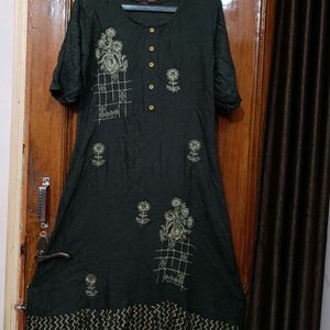 A Line Premium Quality Kurti Bottle Green Colour