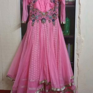 50% Offer Large Gown With Dupatta,Pink Color