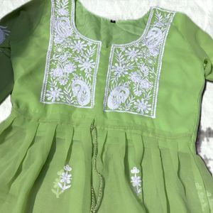 Green Chikankari Short Kurta