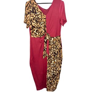 Tiger Print Knot Red Dress