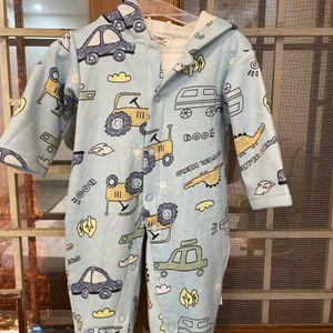 Car Print Fleece Baby Romper