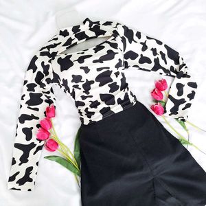 Cow Print Neck Cut Out Top