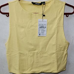 Nuon Yellow Cotton Blend Crop T-Shirt