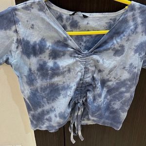 Summery Blue Tie-Dye Crop Top