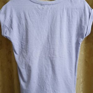 Woman Round Neck Poly Cotton Purple Tshirt