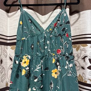 Teal Green Floral Strappy Dress