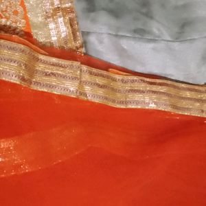 Bright Grey Lehenga With Work Orange Border