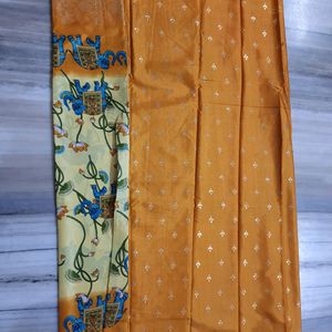 Mustard Yellow Dola Foil Saree