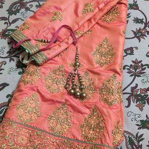 Orange And Green Combination Half Saree