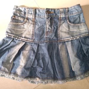 Cute Pleated Denim Skirt