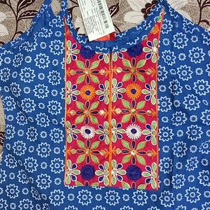 Blue Sleevless Straight Kurti