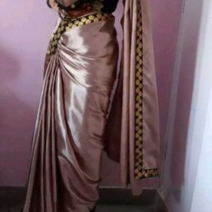 Satin Saree With High Neck Blouse