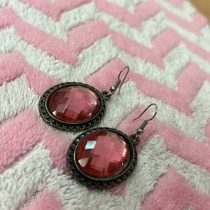 Pink stone earrings, oxidised