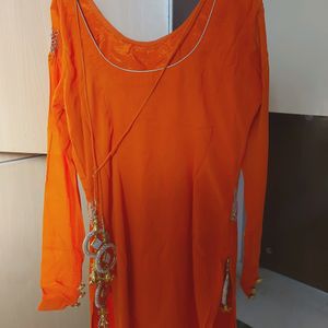 Georgette Orange Punjabi Suit (Drycleaned) ✅️